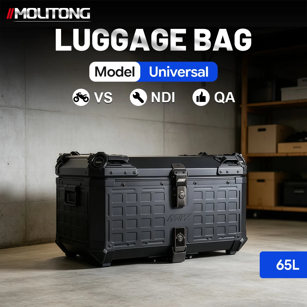 Motorcycle 65L Large Capacity Aluminum Top Case Grid Modular Shell Dual Anti Theft Lock Long Distance Touring Luggage Box