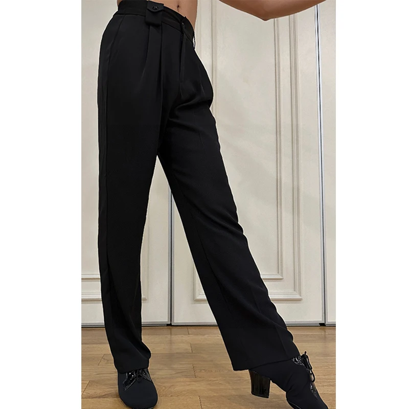 Pantalones de baile latino para hombre y mujer, pantalón negro de pierna recta, ropa de baile de salón para adultos, ropa de competición, pantalones Cha DNV20396