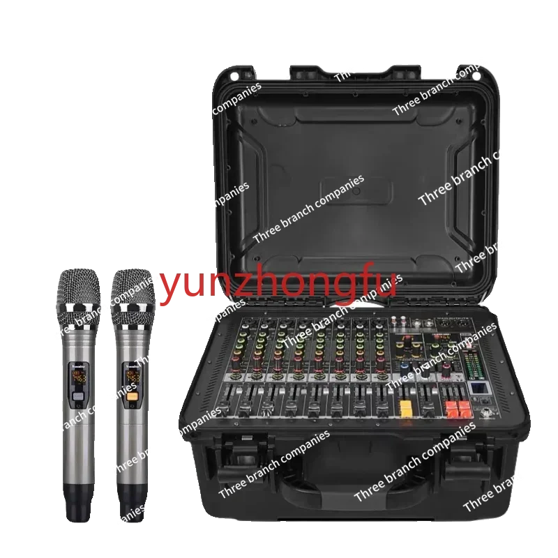 Professional 8-Way Mixer with Amplifier All-in-One Flight Case High-Power School Stage Performance Wedding