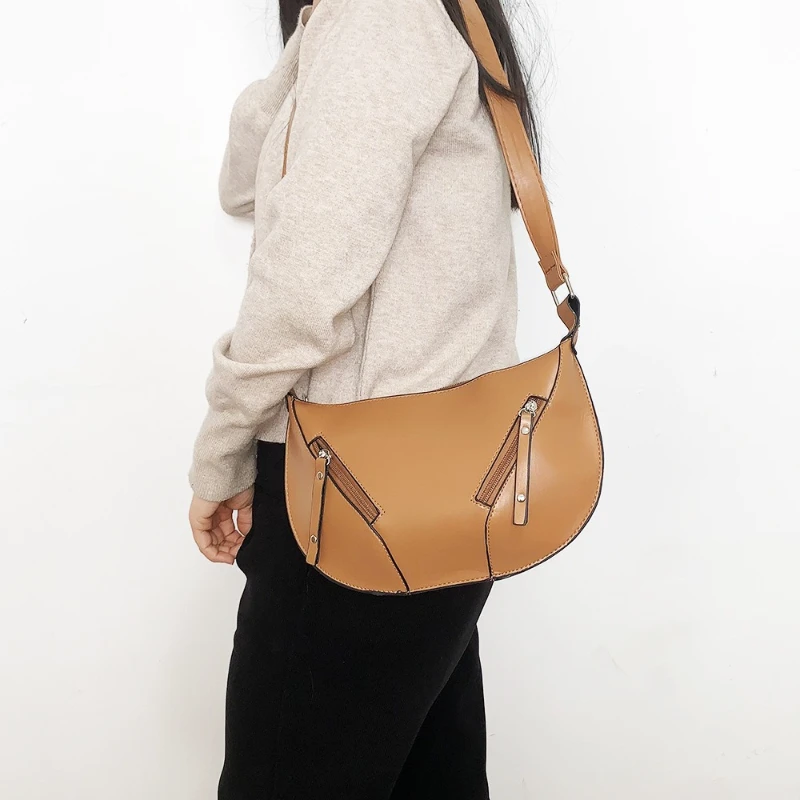 

Новая модная сумка через плечо с двойной молнией на одно плечо, универсальная женская сумка в форме полумесяца под мышками