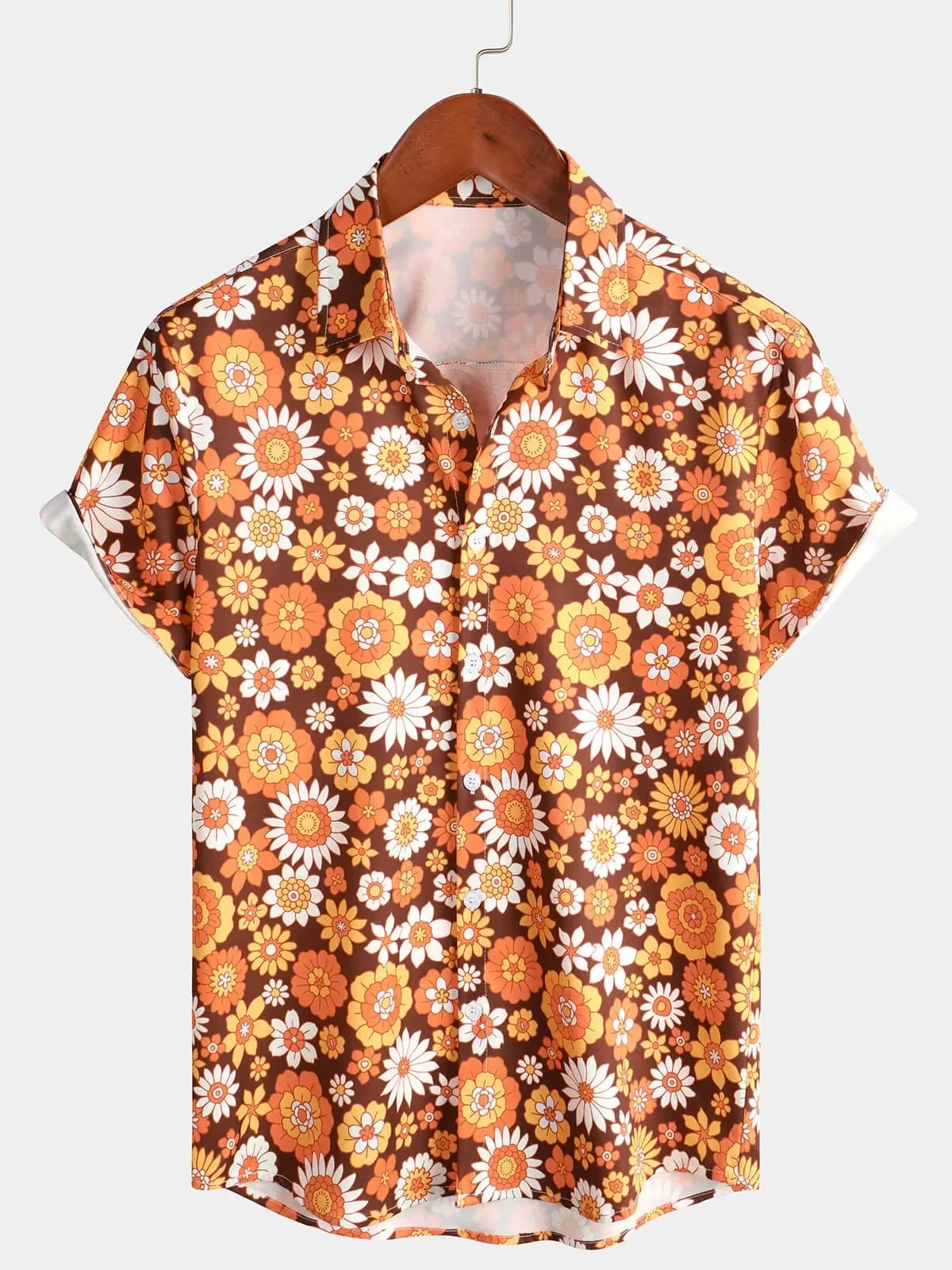 Men'S Fashion 70S - 남성용 꽃무늬 빈티지 플라워 버튼 70년대