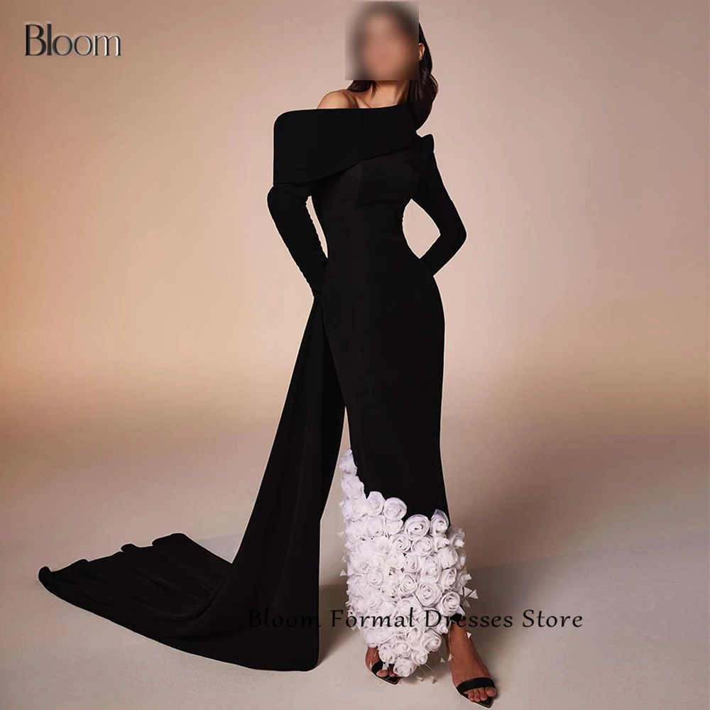 

Bloom ButtonsOn e Shoulder Watteau Train Contrast Color Long Sleeves 3D Flowers Ankle Length Back Silt Bespoke Occasion Gowns