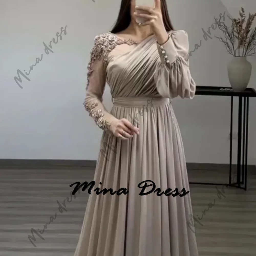 

Mina Customized Long Sleeve Gala Dresses Woman 2024 for Party Dress Buttons Sequined V-neck Ball Gowns Elegant Chic Dress Es