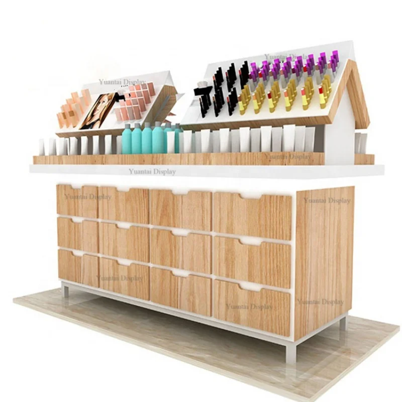 custom.Hot-selling Wood Cosmetic Store Display Counter Cabinet Beauty Salon Products Furniture Design Nail Polish Display Rack