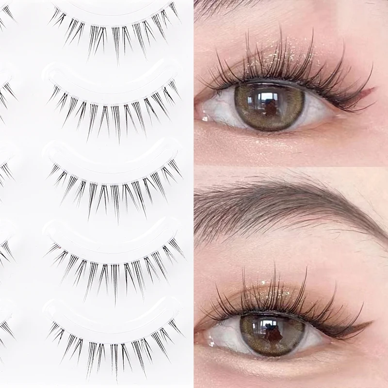 5 Paar Anime-Wimpern mit transparentem Stiel, unsichtbare Manga-Wimpern, natürliche falsche Wimpern für Make-up – Detail 4