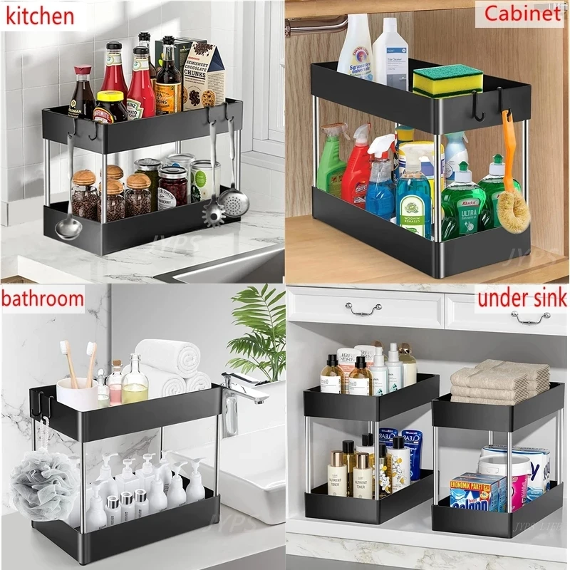 Organizzatore Estraibile Sotto Lavello 2 Livelli In Acciaio Inox - Ripiano Regolabile Per Cucina E Bagno