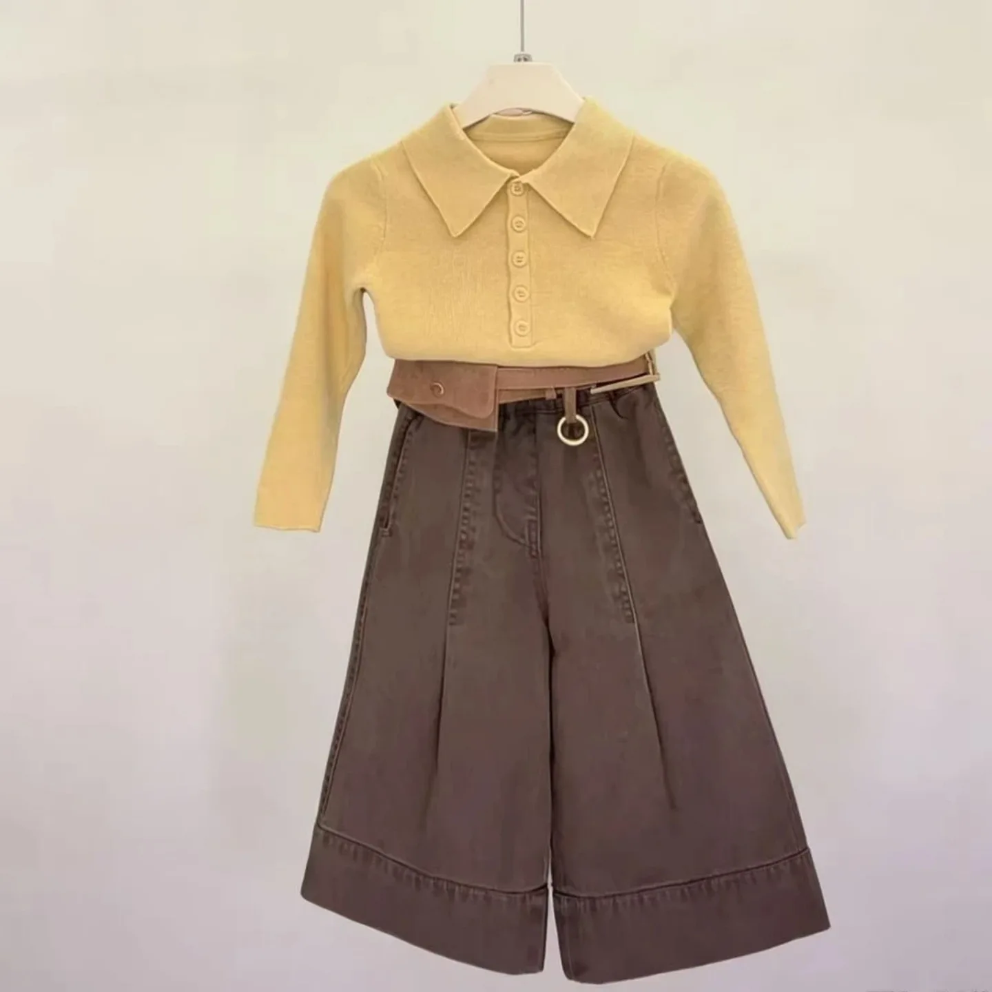 Sweater High End Girls Knitted Shirt Stylish and Fashionable Solid Color POLO Collar Medium Size Children Knitted Top