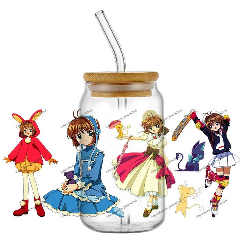 

NEW Japanese anime Cardcaptor Sakura UV DTF Transfer Sticker Waterproof Decals For 16oz Libbey Glass Can Cup Wrap