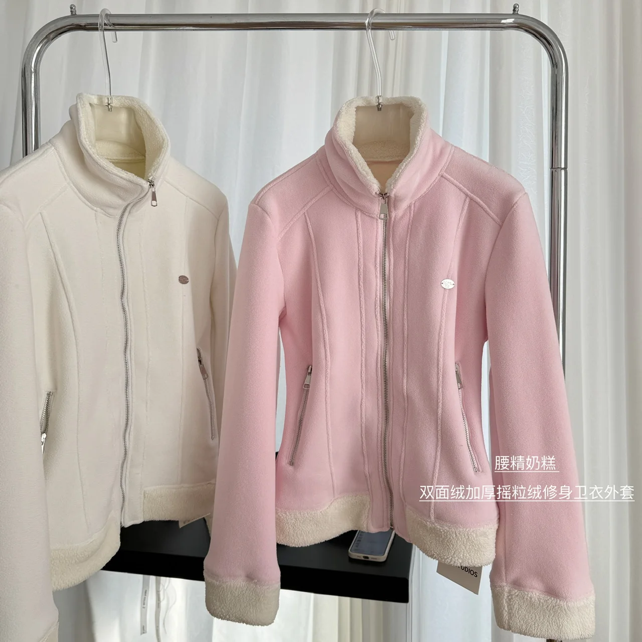 Women\'s Winter Fleece Lining Warm Slim Jacket Lady Long Sleeve Turn Down Collar Double-sided Fleece Turn Down Collar Outwear