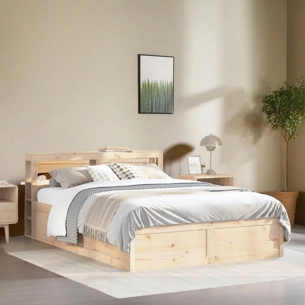 120x190 cm Small Double Bed Frame with Headboard - Solid Pine Wood, Durable & Stylish