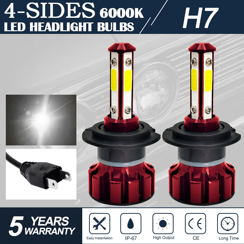 CHUSYYRAY 2PCS Car lights H7 Super Bright LED Headlights High Low Beam Fog Light Bulb White 6000K Car accsesories