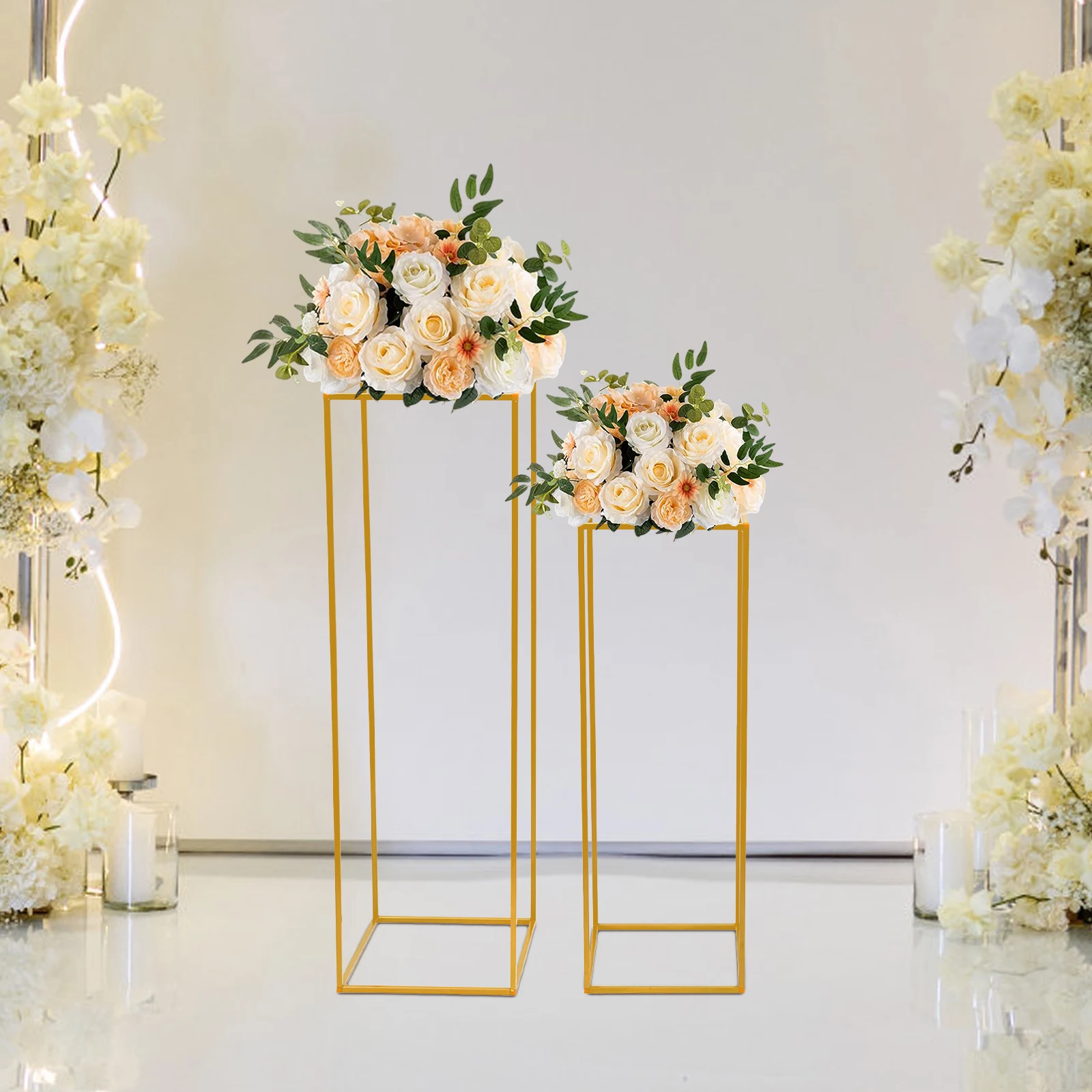 

2Pcs Metal Floral Decor Vase Floor Column Stand Road Lead Wedding Supply