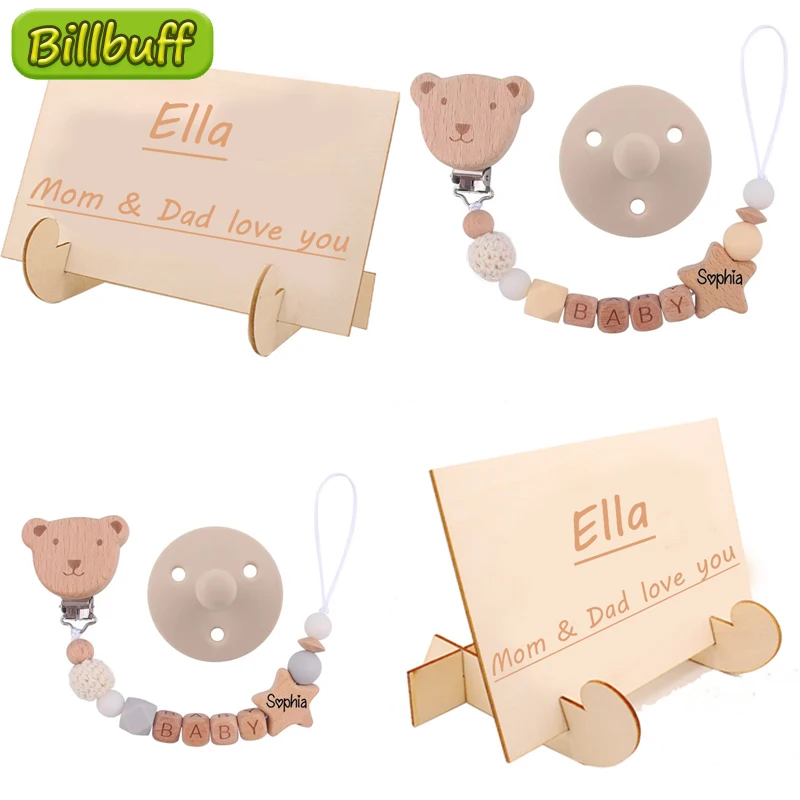 Personalized Carving Nameplates  Baby Pacifier Clip Custom Name Infant Dummy Clip Baby Souvenir Newborn Gift Wood Supplies Gift