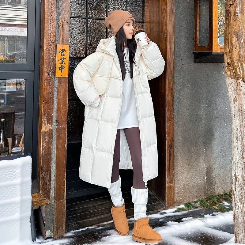 

2025 Winter Women's Long Bread Jacket Female Pure Color Hooded Thickened Warm Parka Coats Tops Women's Stylish Padded Jacket