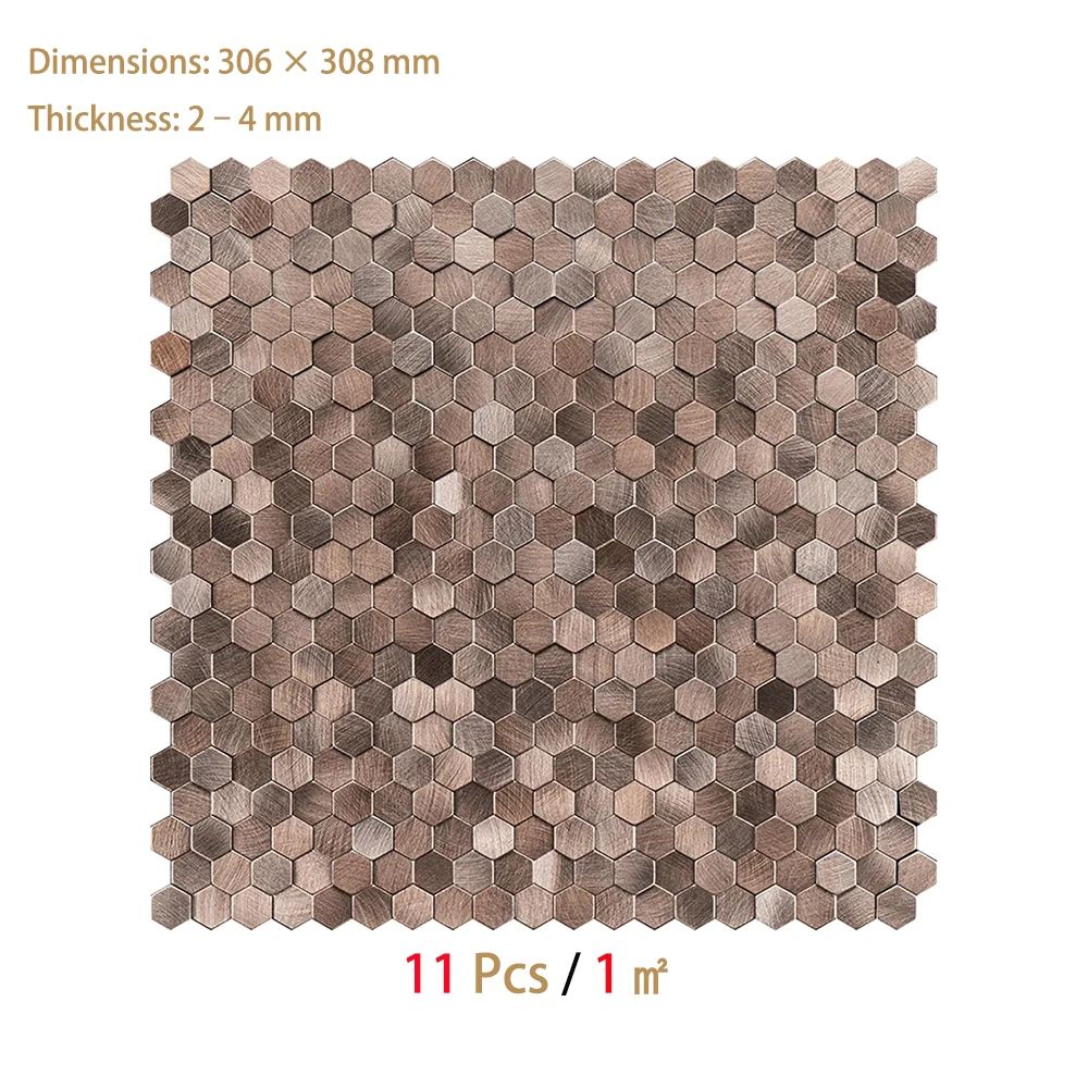 

Mosaic Metal Aluminum Hexagon Panel 3D Wall Sticker Self-adhesive Gold Waterproof Kitchen Bathroom Tiles Wall Decors