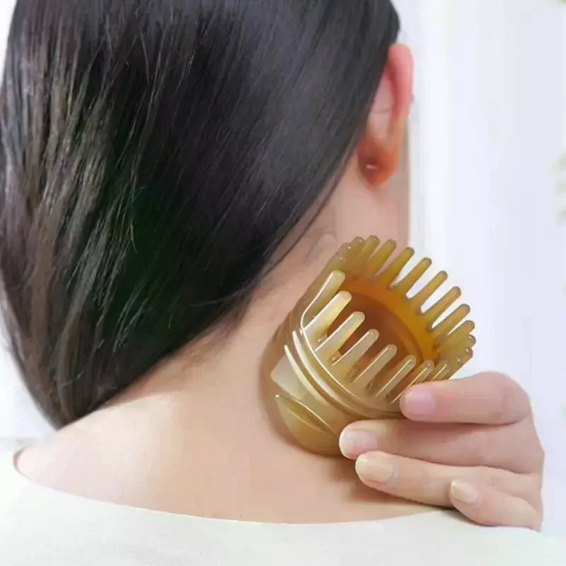 

Head Acupressure Massage Buffalo Horn Comb Portable Hair Growth Styling Detangling Comb