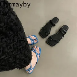 2026 Summer Beach Vacation Women Sandals Fashion Clip Toe Narrow Band Flats Ladies Outdoor Soft Sole Sandalias