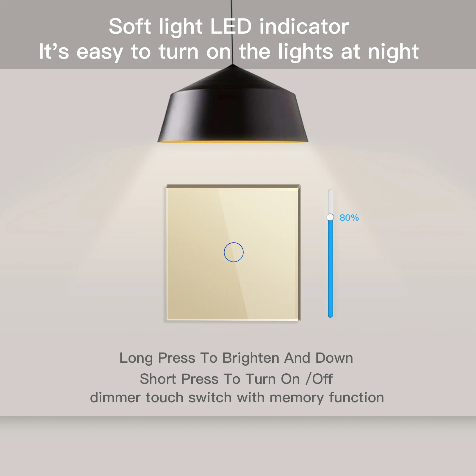 BSEED Touch Screen Dimmer Switches 1Gang 2Way White Black LED Dimmable Touch Sensor Switch Blue Backlight Glass Panel 10A
