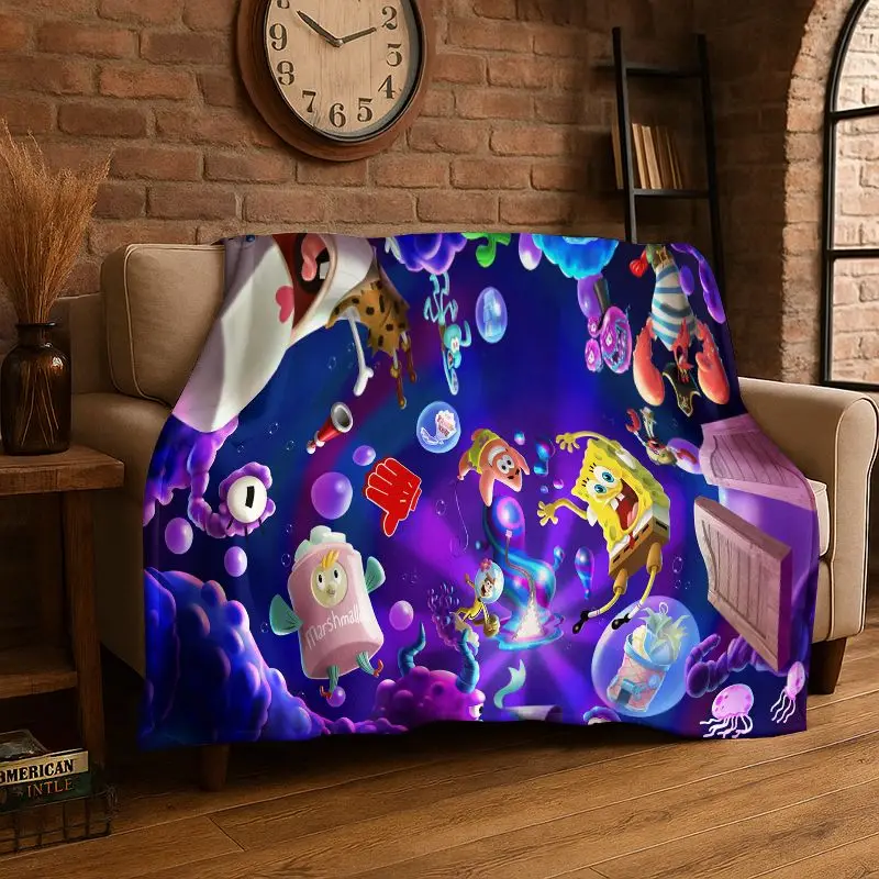 Cute S-SpongeBob Cartoon Soft Flannel Throw Blanket,Warm Cozy Blanket for Bed,Couch,Sofa,Bedroom,Living Room,Travel,Picnic Gift