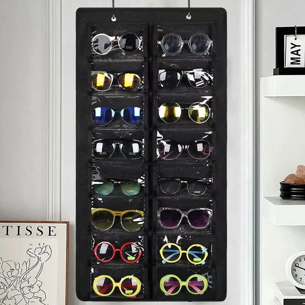 16 Slots Sunglasses Storage Hanging Bag Visible Dust Proof Glasses Display Rack Wall Mounted Save Space Felt Eyeglasses Stand
