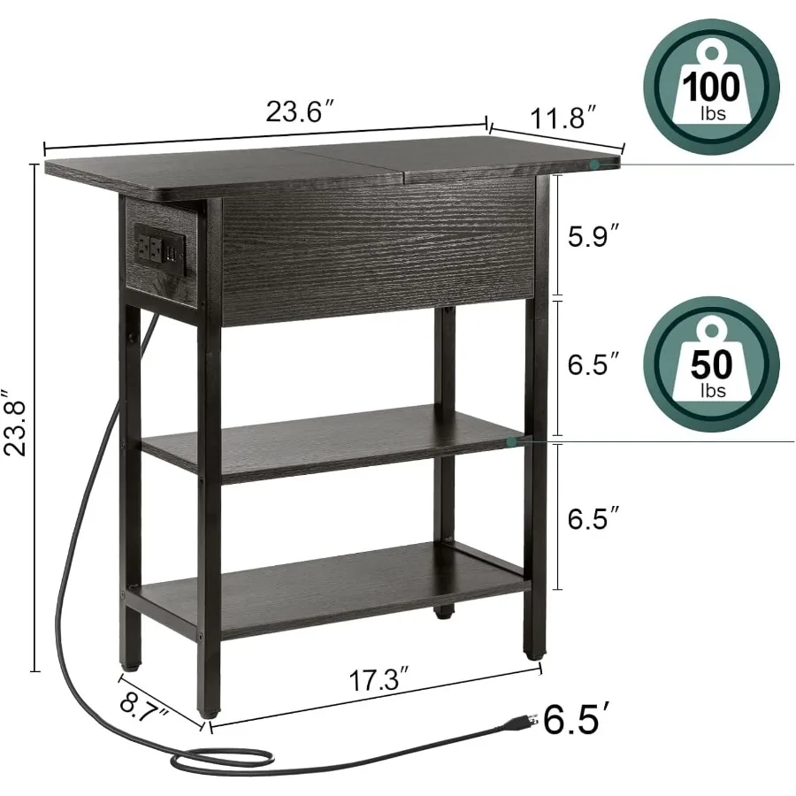 طاولة نهاية مع محطة شحن، طاولة جانبية قابلة للطي مع منافذ USB ومنافذ، طاولة أريكة بجانب السرير لغرفة المعيشة B