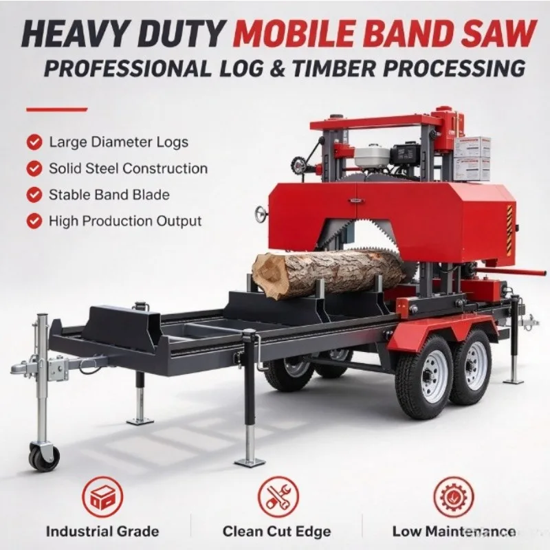 Heavy Duty Wood Band Saw Log Cutting Machine Horizontal Bandsaw Mill For Round Log Timber Processing