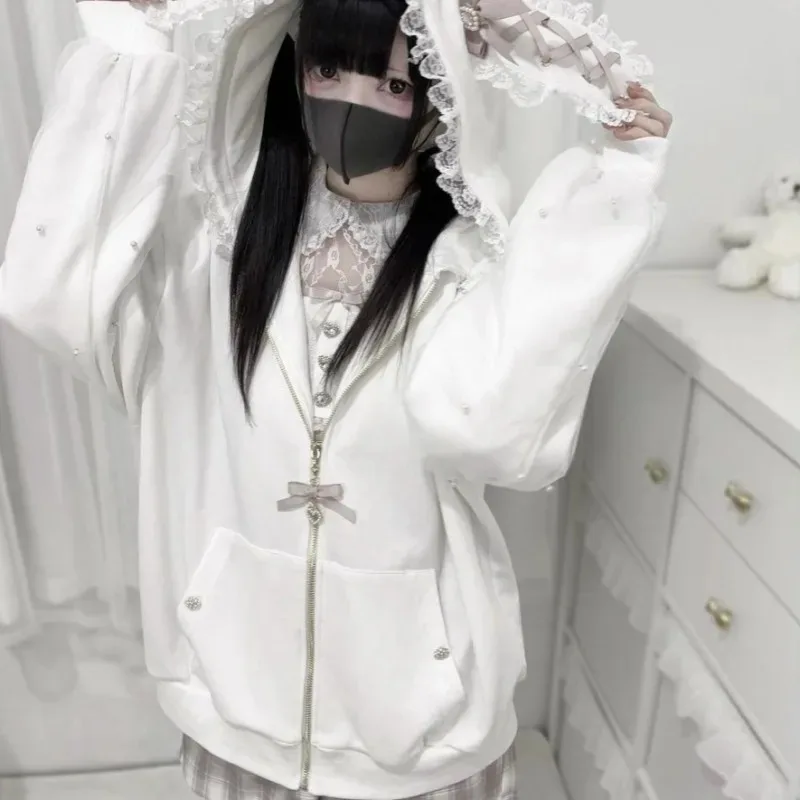 

Y2k одежда толстовки женские милые милые бантики толстовки в японском стиле для девочек винтажные весенне-осенние Sudaderas Para Mujer