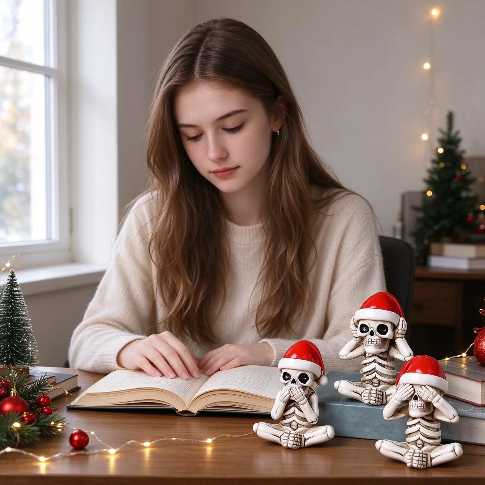 Skeleton Sculpture See Hear Speak No Skull Decorations Small Resin Sitting Skeleton Statue For Home Desktop Shelf Living Room