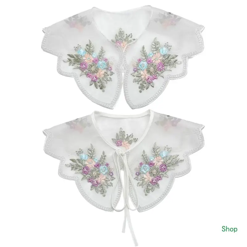 

Dropship Multipurpose Ladies Organza Faux Collar with Embroidered Flowers and Beadwork