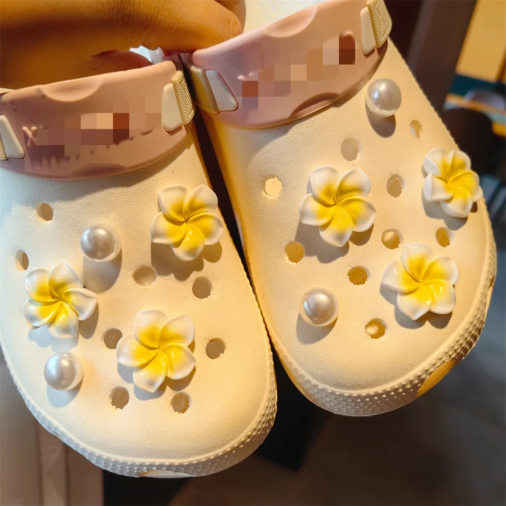 Clog Shoe Charms Summer Beach Vacation Transparent Plumeria DIY Pearl Ornament for Sandals Slippers Girls Travel Lightweight