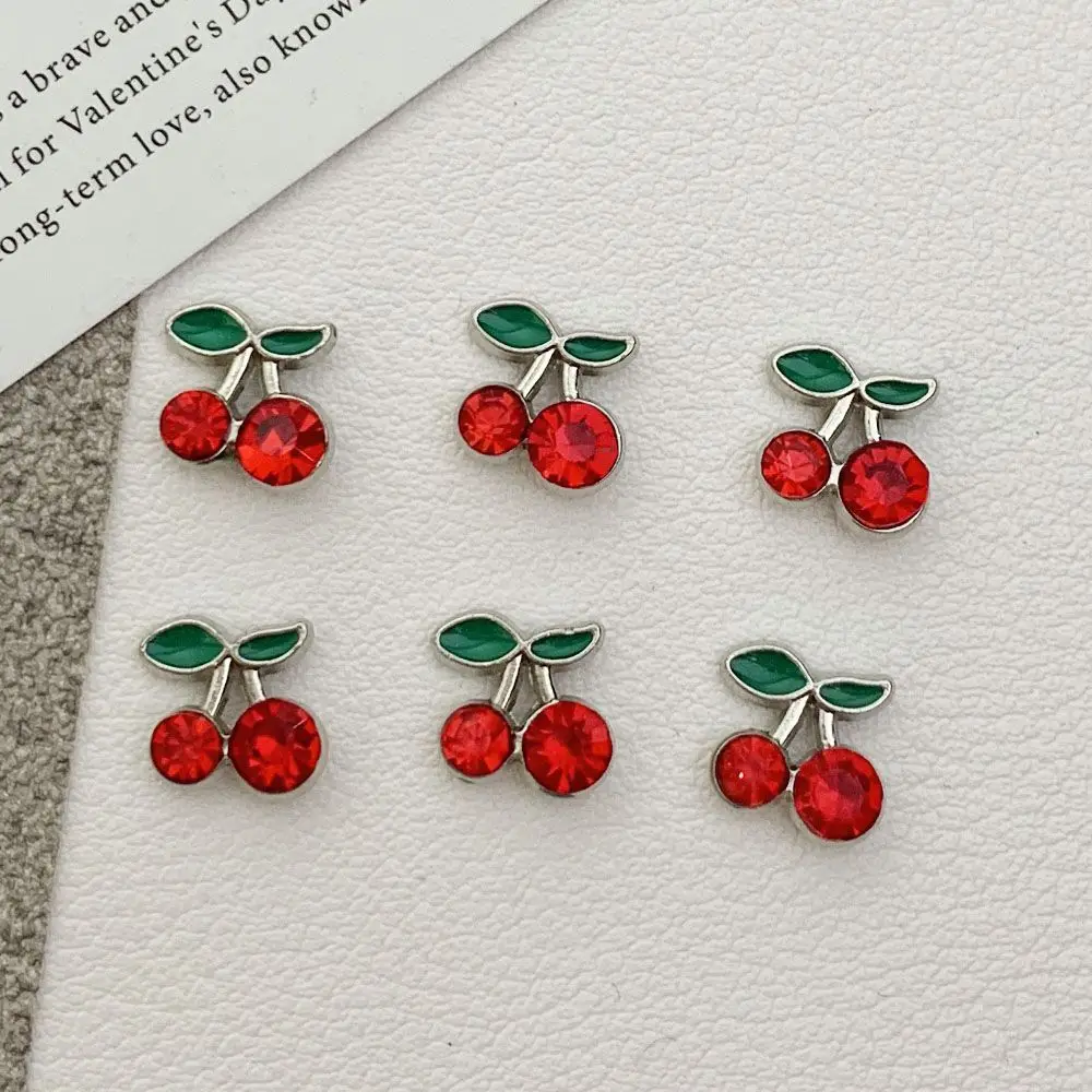 20pcs/Bag 3D Shiny Cherry Nail Charms Flatback Alloy Pink/Red Gems Crystal Nail Art Decorations DIY Kawaii Cherry HairpinPendent