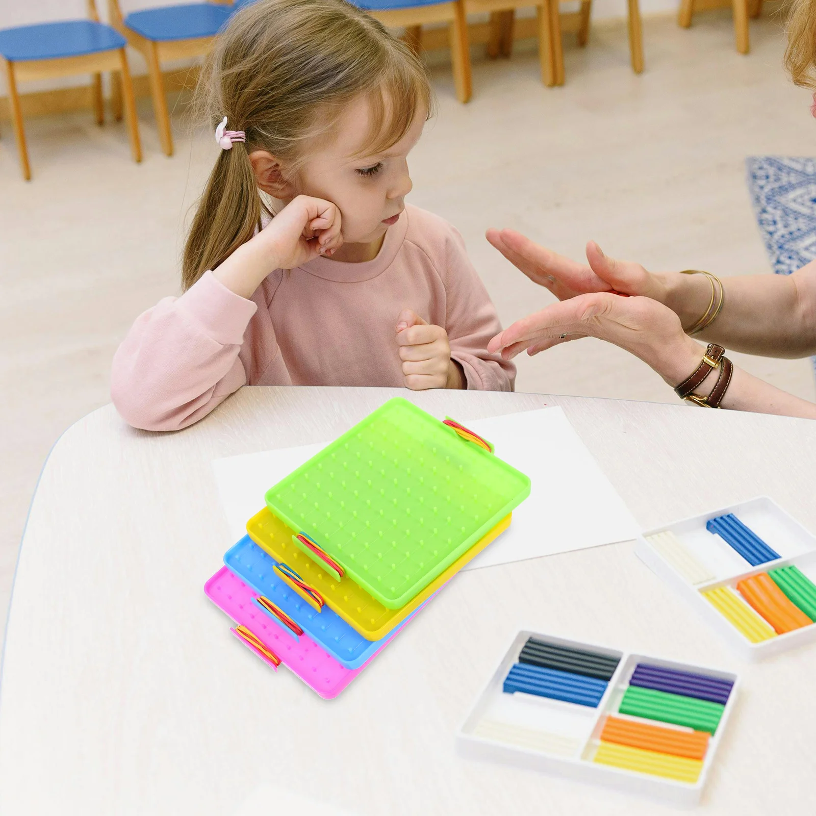 

4Sets Math Geoboard Double Sided Plastic Stem Manipulative Montessori Shape Learning Tool Classroom Puzzle Geoboard Puzzle