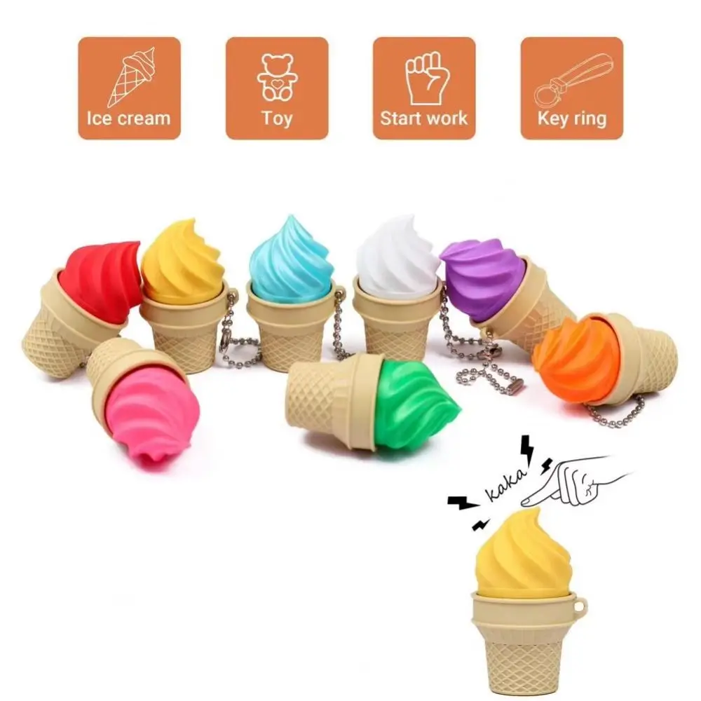 3D Printed Ice Cream Cone Fidget Sensory Finger Press Clicker Keychain Bag Pendant PLA Material Keyboard Clicker Adult