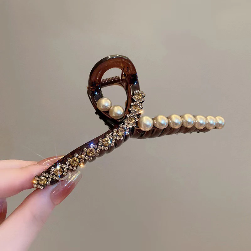 Pérola strass grampos de cabelo para mulheres e meninas, moda tubarão, acessórios para cabelo, jóias, 3 tamanhos