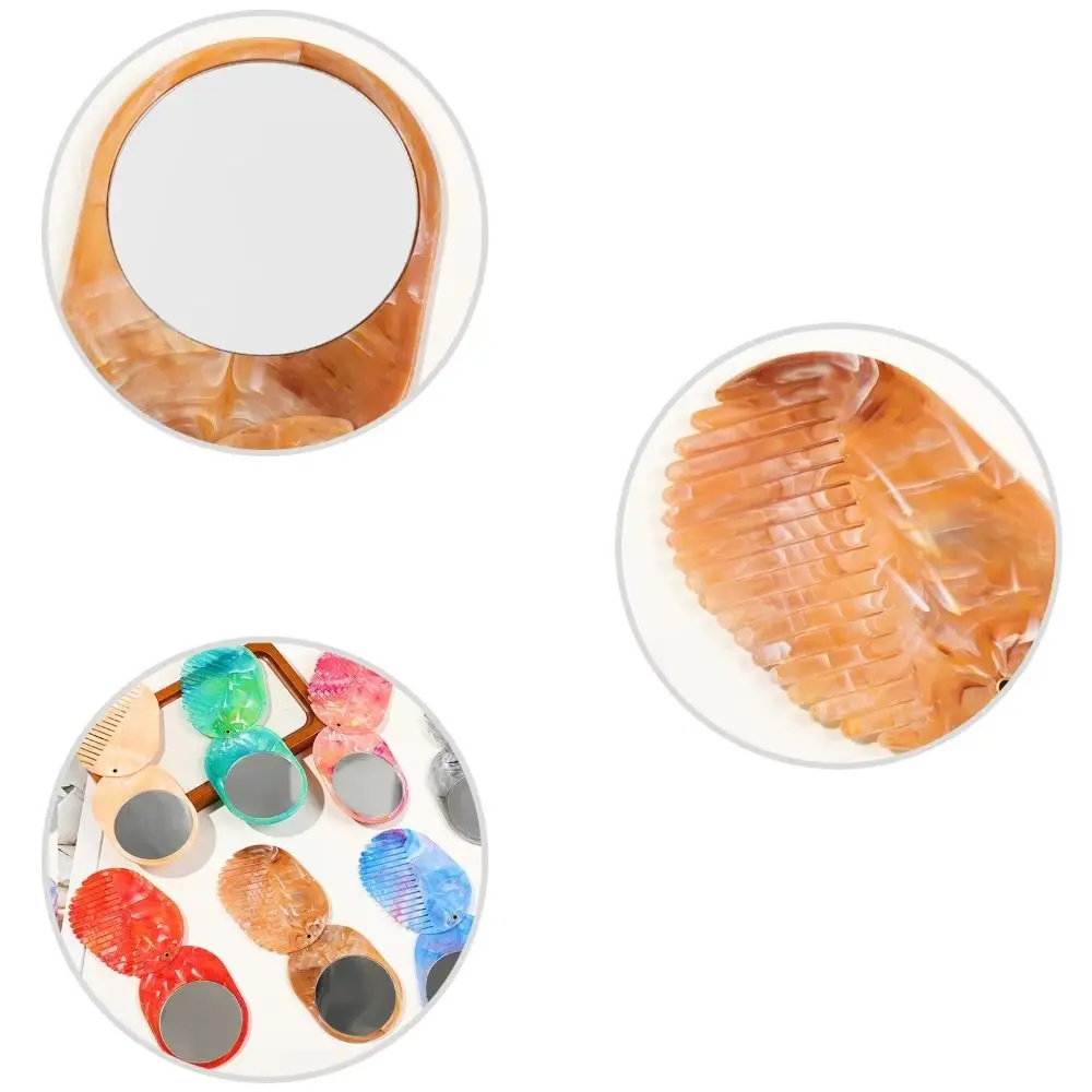 Portable Marble Print Hair Comb Acrylic Detangling Makeup Mirror Multifunctional Foldable Mirror Comb 2 in 1 Hair Accessories