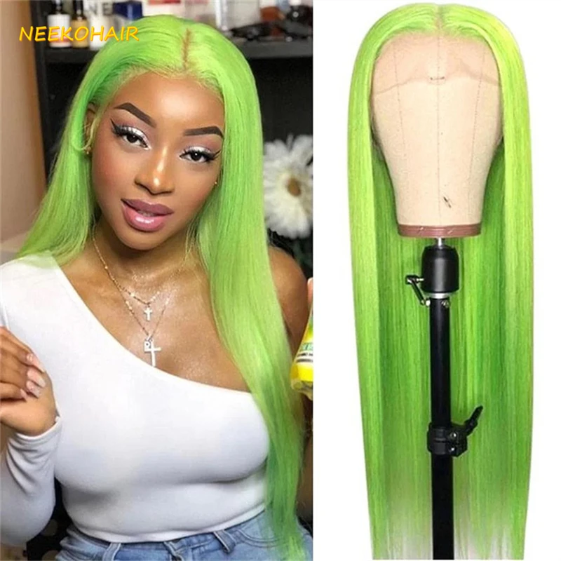 Green 13x6 HD Lace Frontal Human Hair Wigs Straight 13x4 Transparent Lace Front Or 4x4 Closure Human Hair Wigs For Women