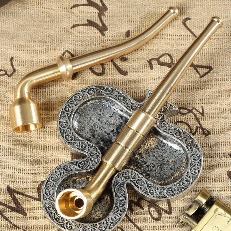 Men's Traditional Old-fashioned Copper Tobacco Pipe Hand-rolled Thick Tobacco Shreds Detachable Washable Micro-hole Filtration