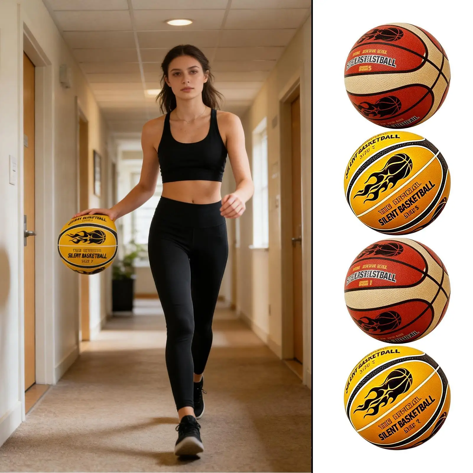 

Бесшумный баскетбольный мяч с удобным захватом для тренировок в помещении для мальчиков, девочек, детей, подростков, для дома, спальни, спорта