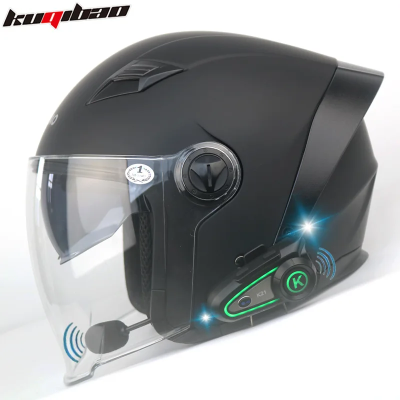 Motorcycle Helmet Intercom Bluetooth Half Helmet Men's and Women's Electric Knight Double Mirror Universal All Season