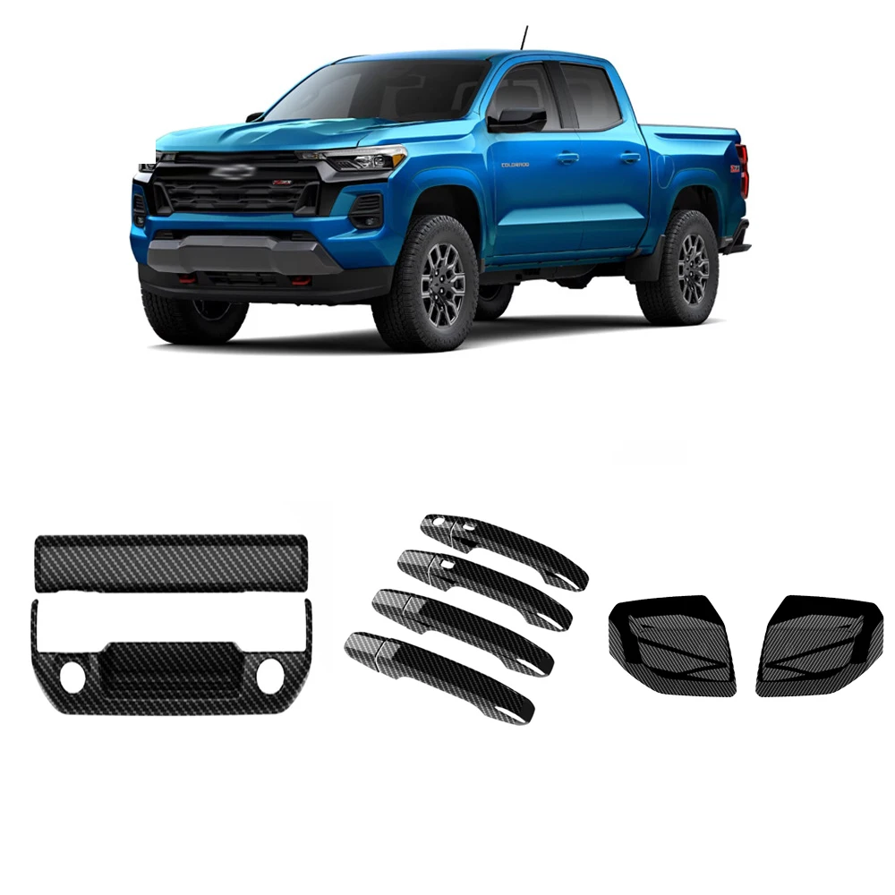 For Chevrolet Colorado 2023 2024 2025 ABS Carbon Fiber Side Door Cover Trim Rear View Mirror Cover Trunk Lid Bowl Cover Trim