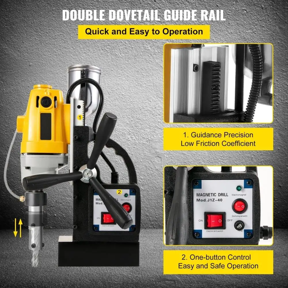 1100W Magnetic Drill Press MD40 - 1.5 Inch Boring, 2810 LBS Force, 670 RPM with 11 HSS Cutter Kit - Efficient Drilling System