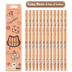 Lápiz de escritura de dibujos animados HB, papelería de dibujo de madera, Fun Capybara, 12 piezas por juego