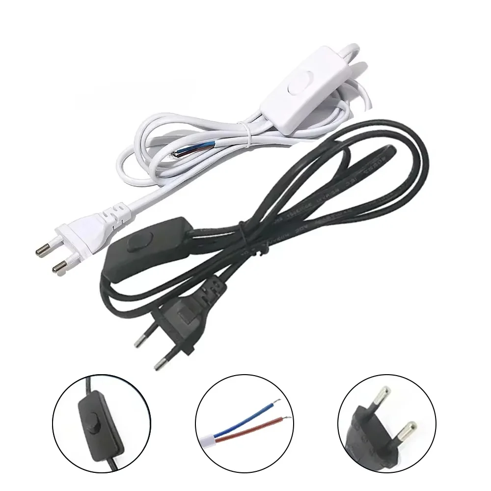 AC Power Cord 1m on-off Switch Plug Wire Two-pin EU Plug Cable Extension Cords US Type Adapter Black White Line