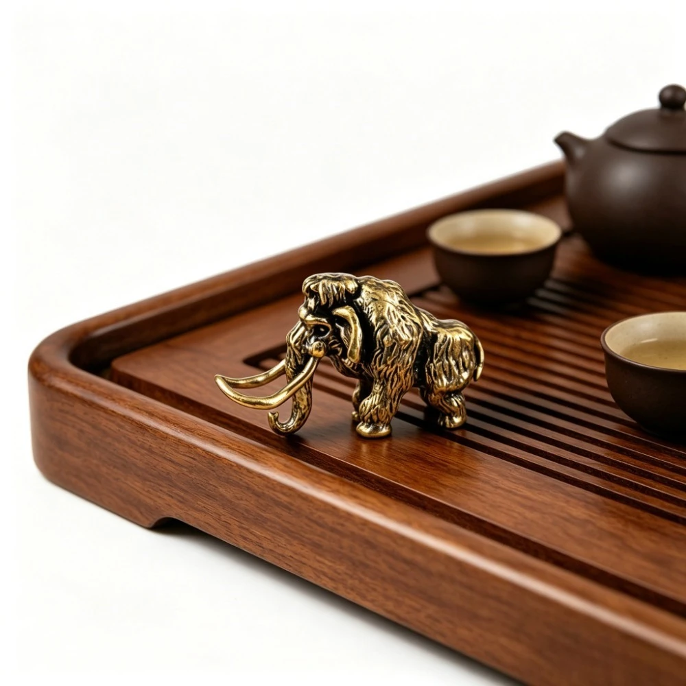 1PC Brass Mammoth Figurine Vintage Style animal ornament Small Copper Tea Pet for Desk and Home Decoration