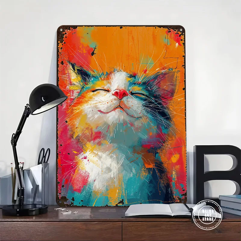 شعيرات القط المباركة ملصق معدني علامات معدنية جدار الفن خمر الديكور الداخلي مخصص تين تسجيل للديكور المنزل رجل الكهف