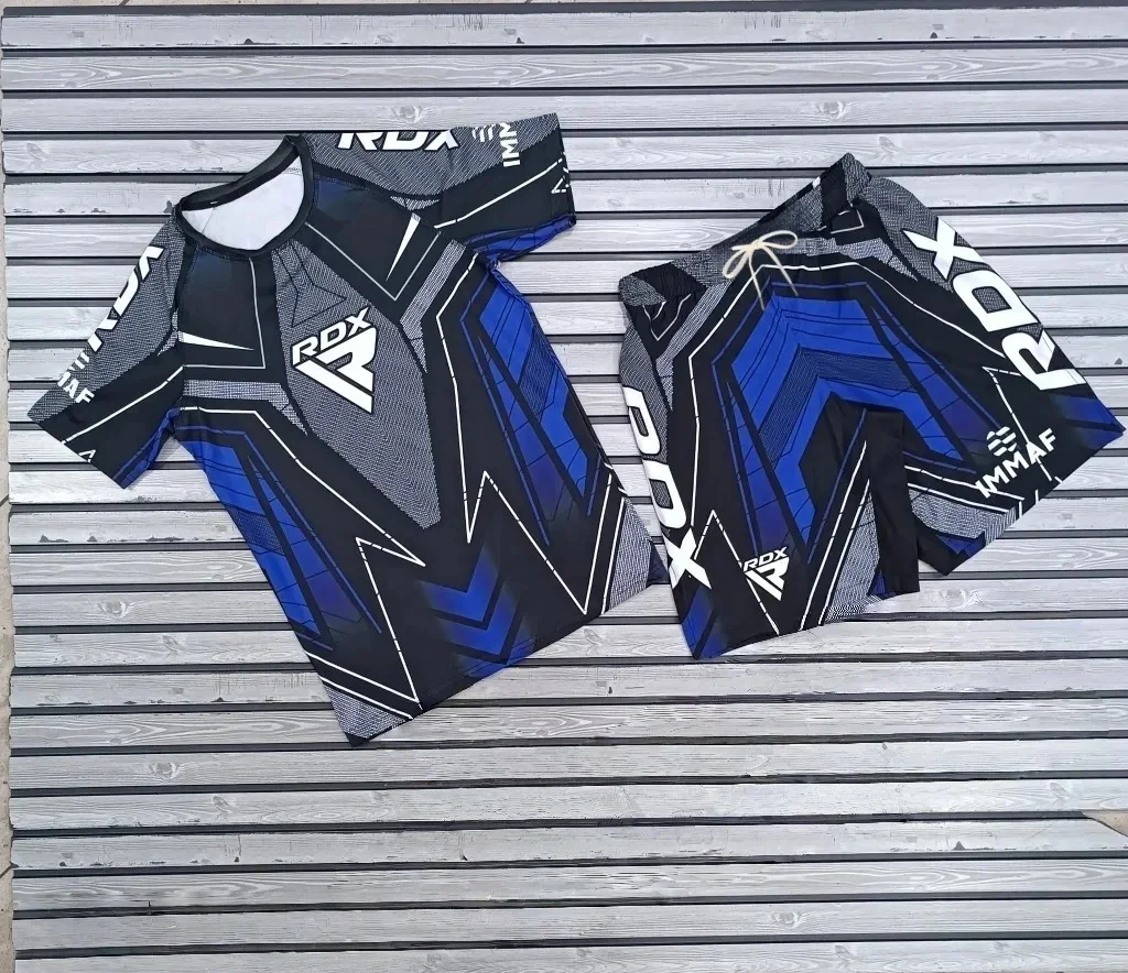 2026 Summer  MMA Fighting Night T-shirt Shorts Children's Adult Boxing Training Sports Set Breathable Speed Drying Men's Shirt