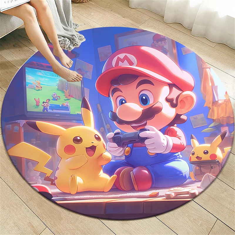 Miniso Pokemon Cartoon Printed Round Carpet, Bedroom Balcony Entrance Door ,Sofa,kitchen, Non-slip Mat. Home Decoration Gift Rug