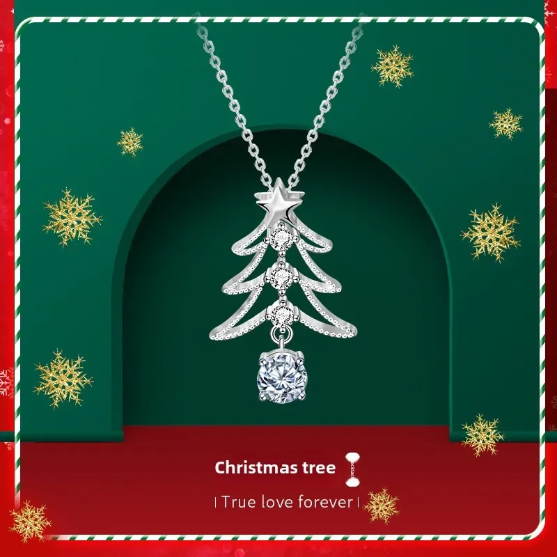 

Light luxury 925 sterling silver christmas tree moissanite necklace for women, christmas gift