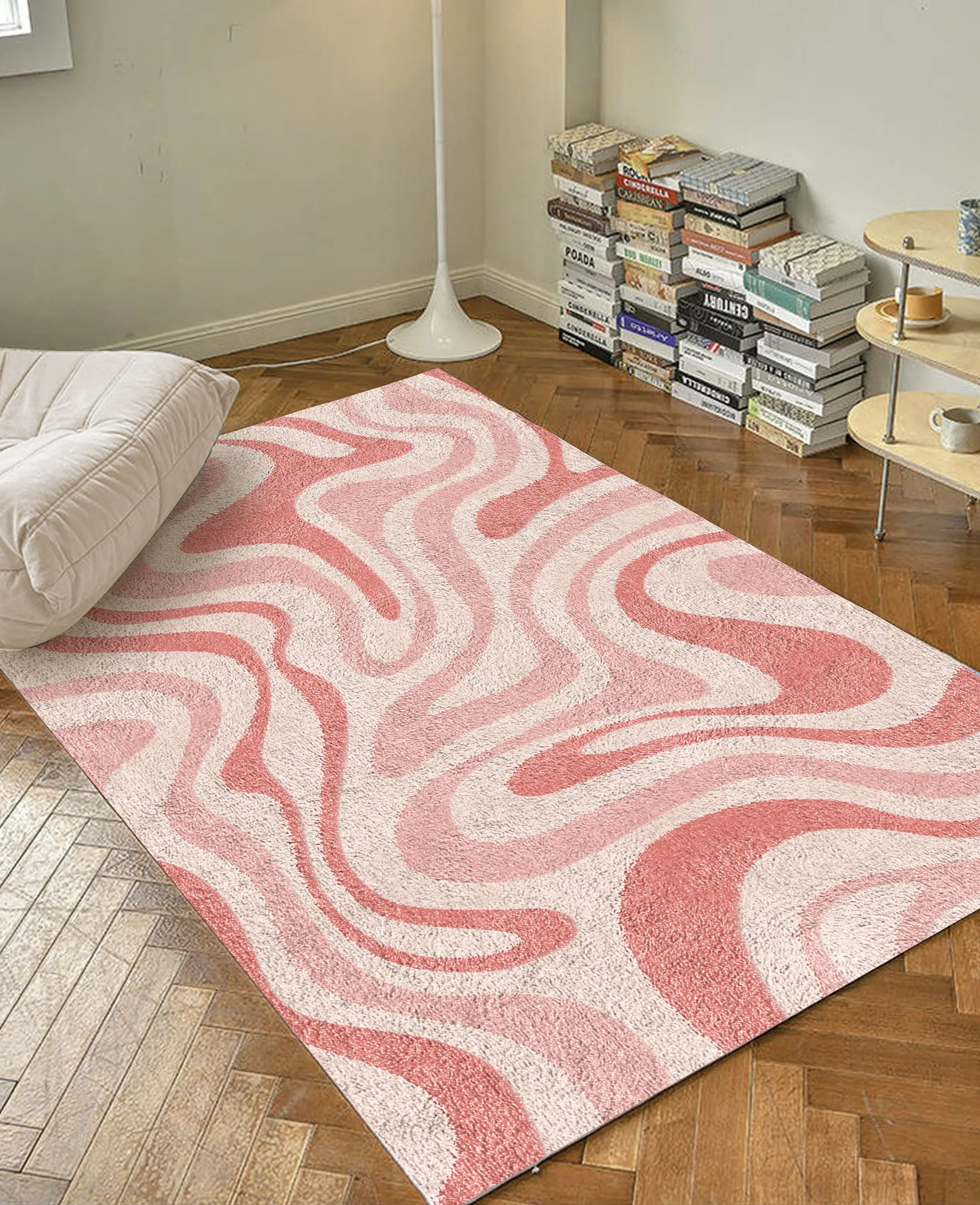 Pink Groovy Wave Retro Carpet Funky Danish Pastel Decor Rug Bedroom Living Room Rug Modern Y2K Rug Trendy Large Area Accent Rug