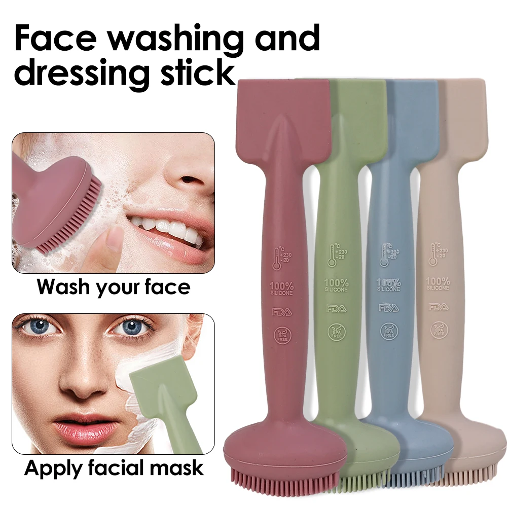 Double Head Silicone Face Wash Brush Soft Mud Film Adjusting Rod Facial Cleanser Blackhead Removing Skin Cleansing Care Tools